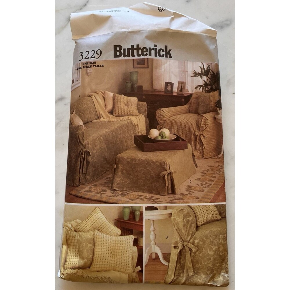 Butterick 3229 Slip Covers Easy Sewing Pattern Uncut Sofa Chair Ottoman Pillow